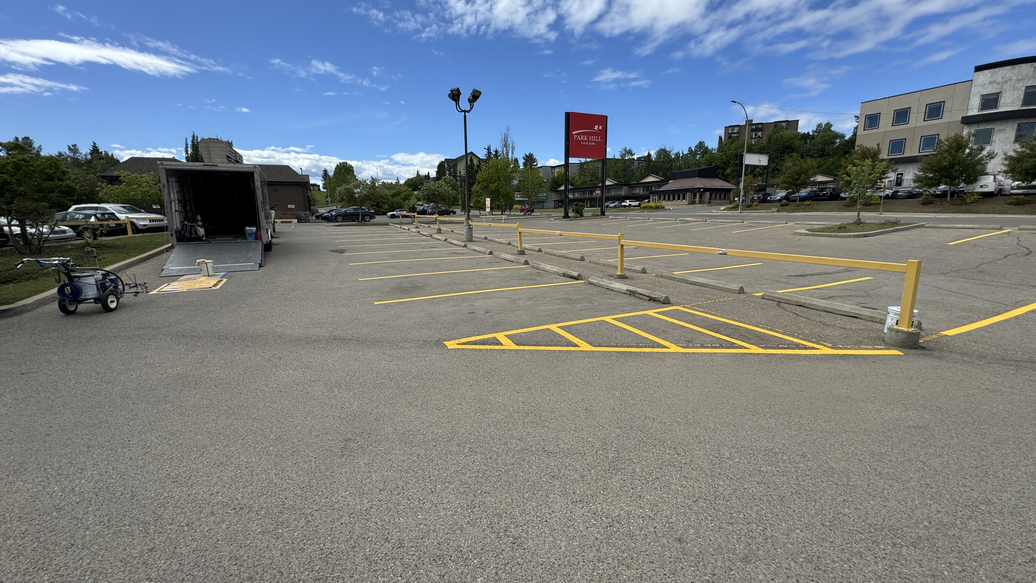 Laser line painting on a parking lot in Red Deer, AB
