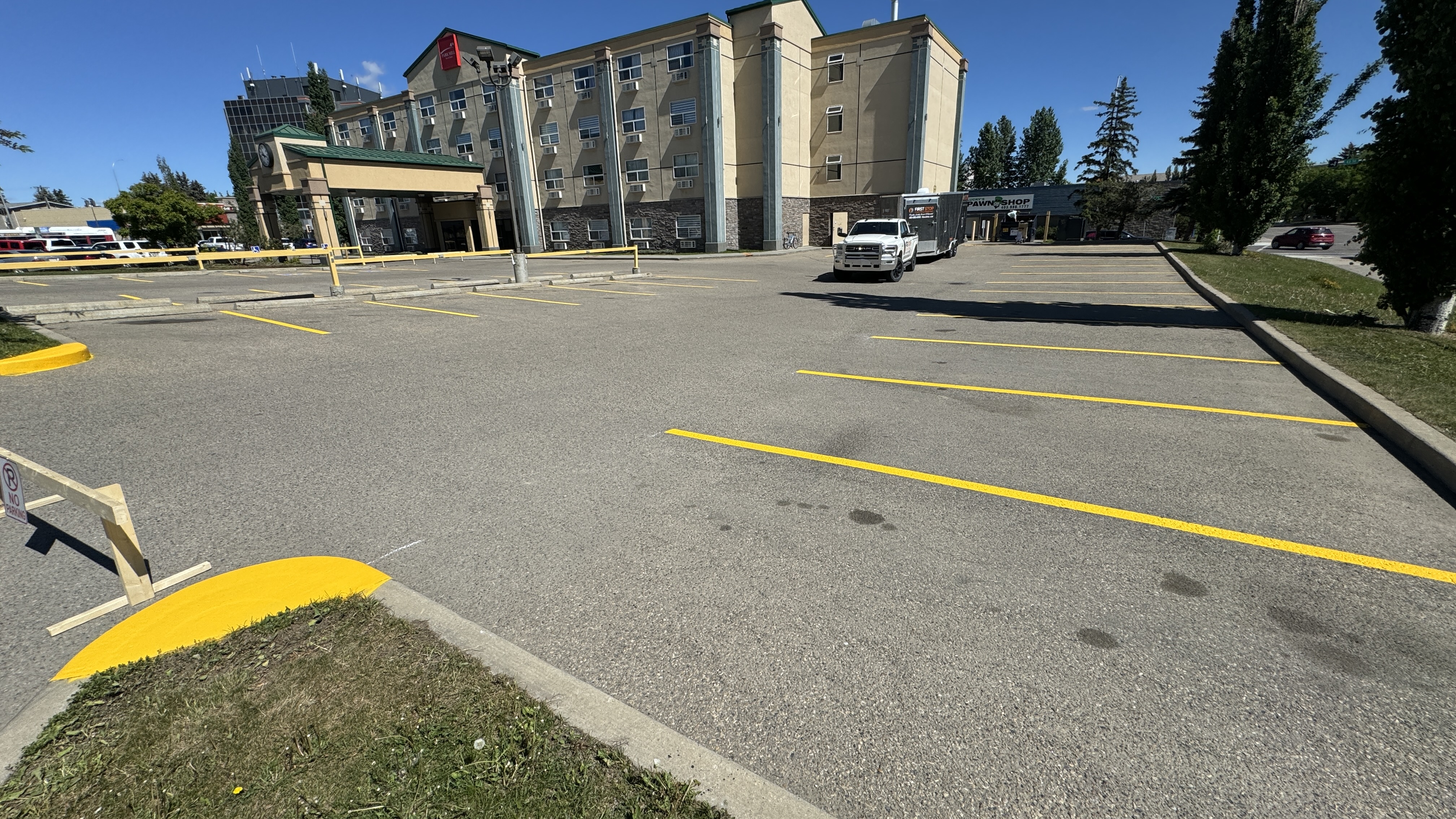 Freshly painted parking stall markings in Red Deer